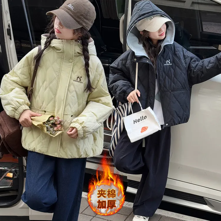 大童棉服洋气时尚绗棉夹棉加厚外套初高中冬季休闲连帽百搭中大童