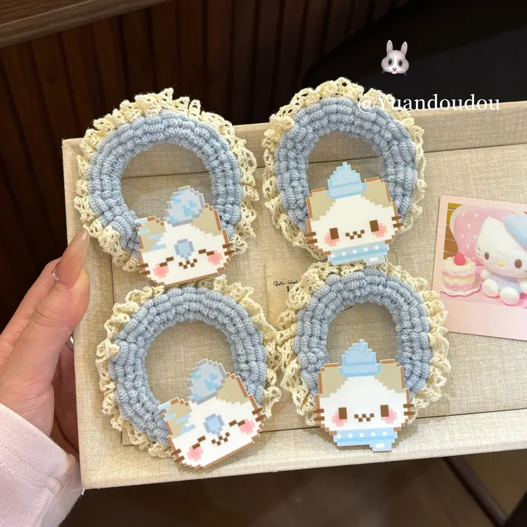 甜美蕾丝花边棉花糖猫发圈卡通少女马尾小肠圈高颜值ins可爱发绳