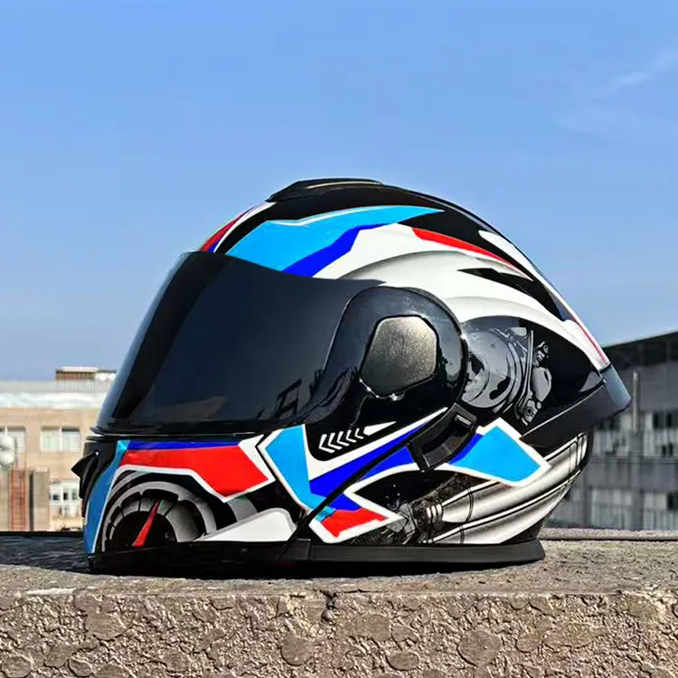 小壳体摩托车头盔掲面盔男女全盔四季个性小尾翼蓝牙款双镜片