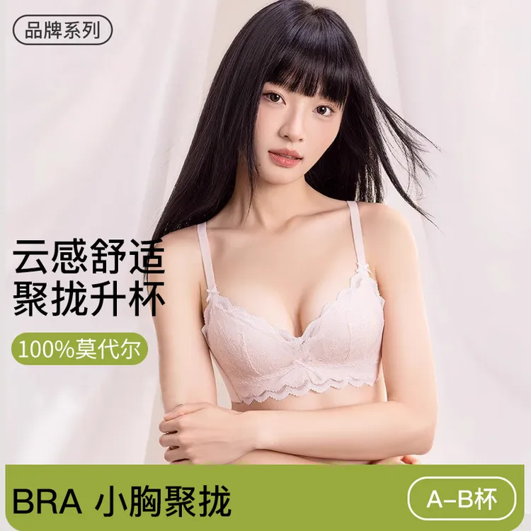 【云秘】蕾丝内衣女小胸聚拢升杯超软莫代尔棉防下垂甜美公主文胸罩