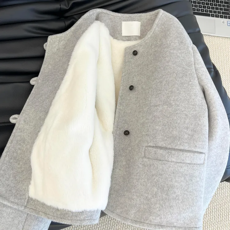 灰色厚外套女冬季加绒加厚2025新款流行爆款摇粒绒百搭宽松高级感