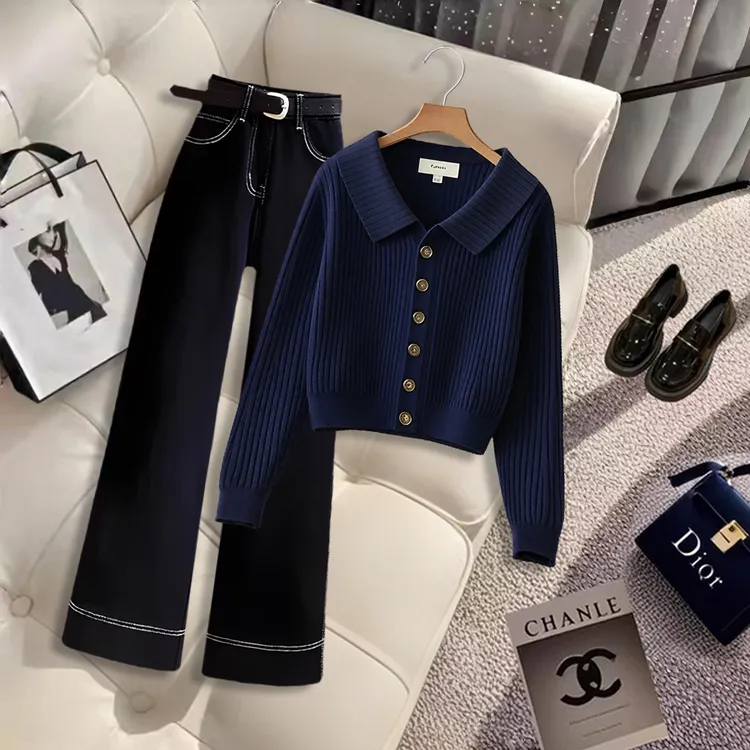 小众炸街高级感女装时尚穿搭一整套洋气显瘦上衣高腰垂感直筒裤子