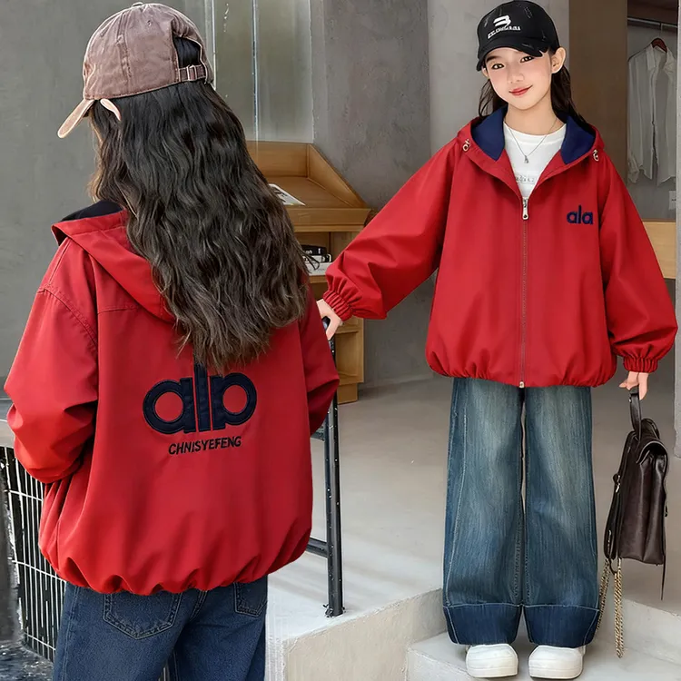 [专柜品质]女童外套春秋款两面穿夹克儿童上衣女孩冲锋衣大童秋装