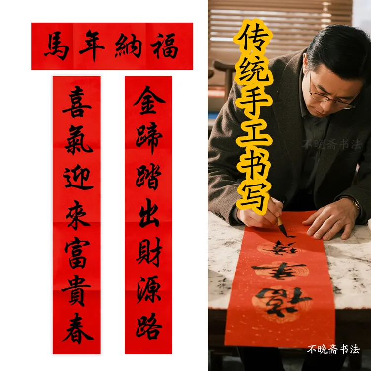 【传统手写对联】金蹄踏出财源路 喜气迎来富贵春 马年纳福