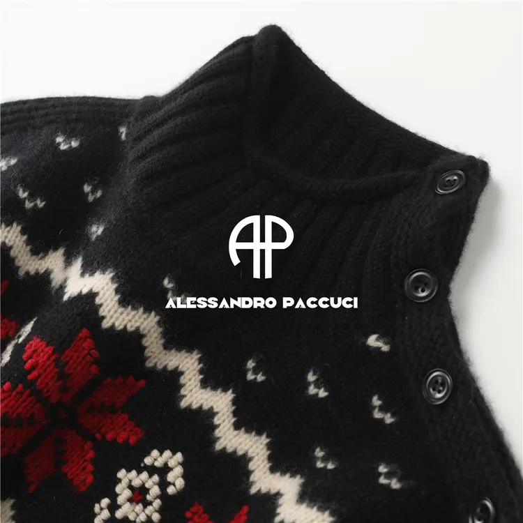 AP洛哥54276ST【费尔冬谣】羊毛+羊绒绞花纽扣提花时尚百搭针织衫