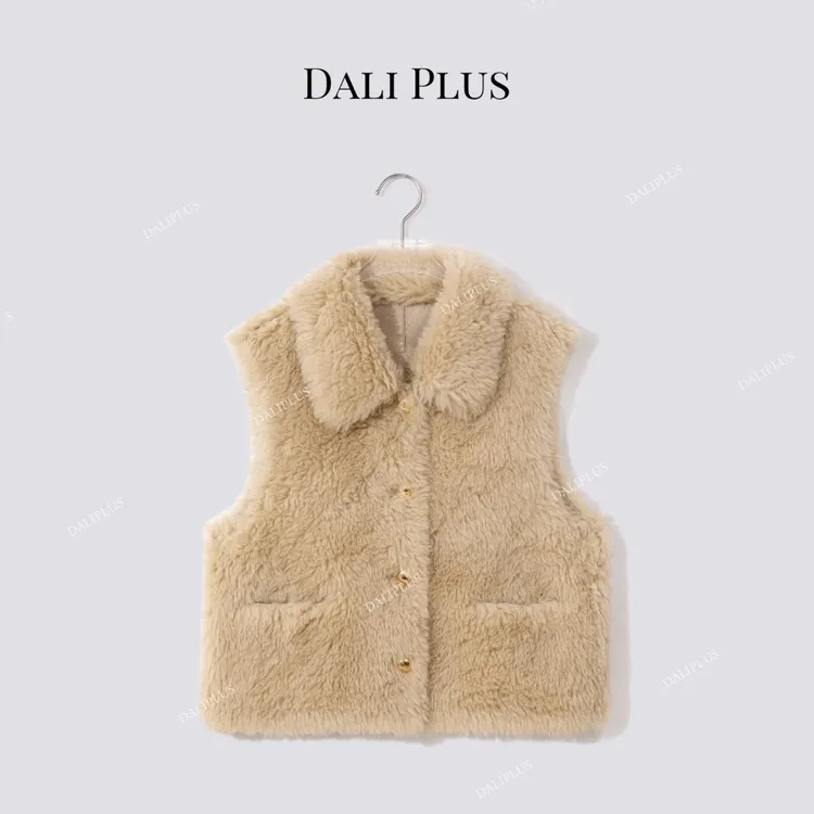 DALI PLUS100绵羊毛 枫叶黄马甲皮草外套-D5MM2988
