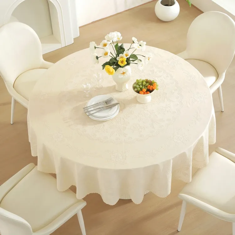 免洗PVC塑料圆桌布防水防油花边圆形台布圆形桌布防烫圆茶几桌布