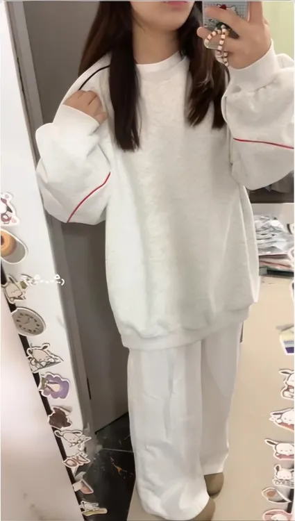 美式浅灰色bf风卫衣女长裤睡衣套装大码长袖家居服设计感小众上衣
