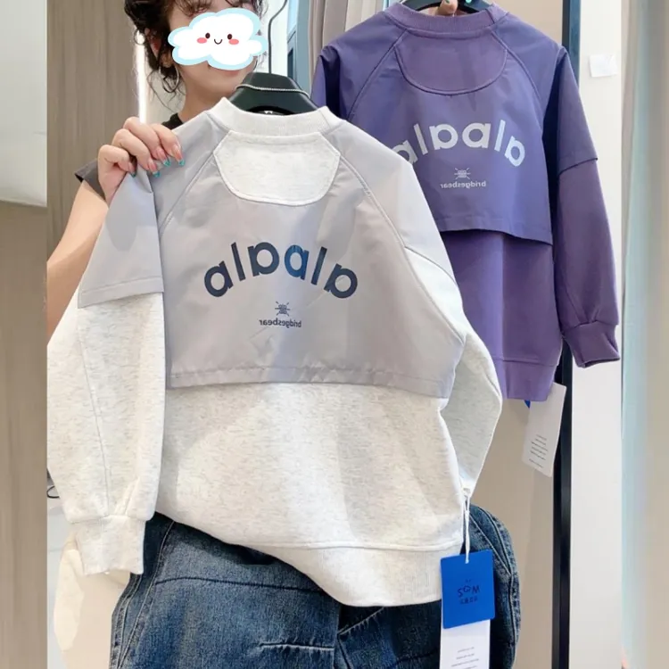 男童秋季新款2025拼接字母卫衣中大童韩版洋气