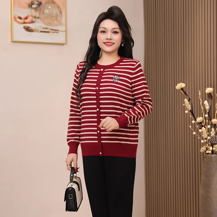 秋季大码针织衫毛衫休闲气质时尚减龄条纹长袖衫大码女装上衣