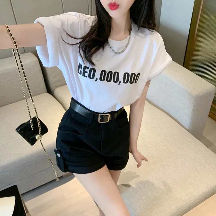 实拍实价  百搭飞袖字母印花T恤上衣女潮