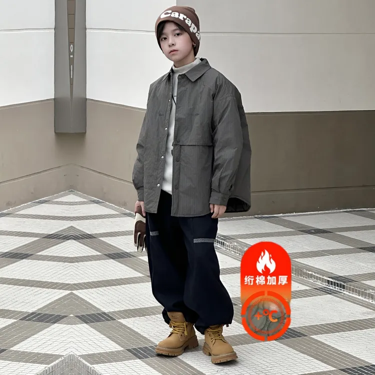 男童棉服外套秋冬季2025新款儿童韩版冬装男大童宽松加厚衬衫棉衣