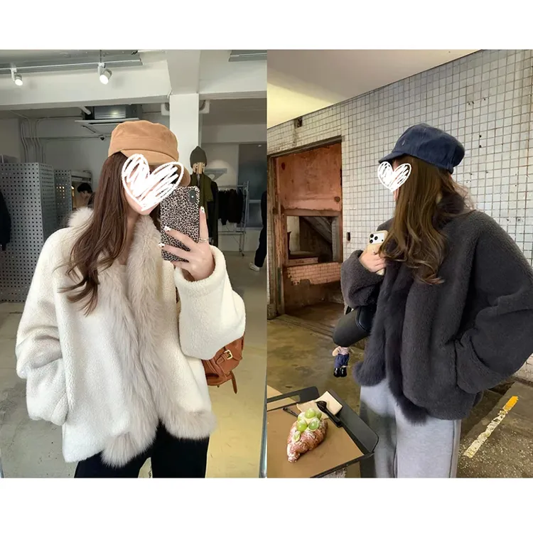 首尔初雪’可拆卸毛领茧型羔羔毛外套冬季韩系加厚保暖上衣女