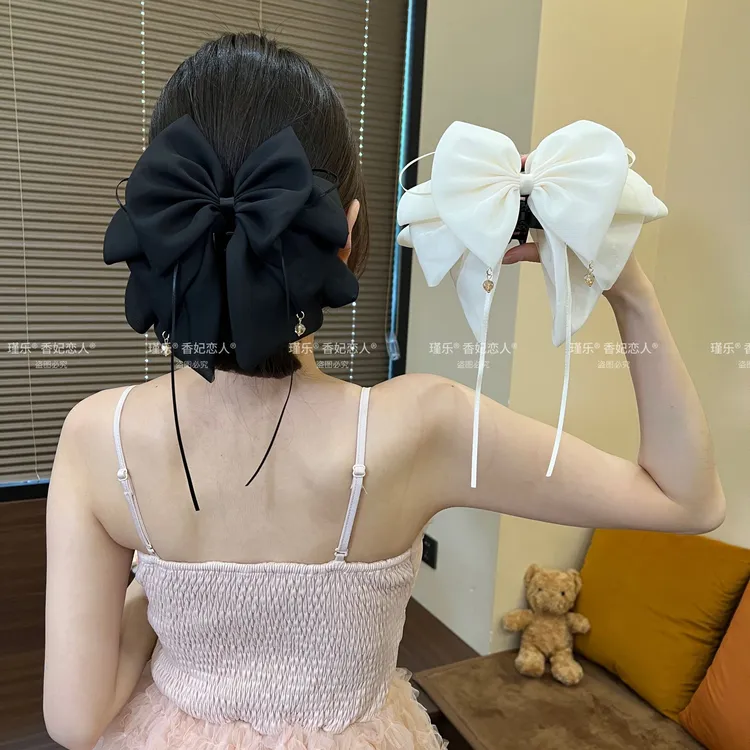 香妃恋人新款法式温柔气质蝴蝶结飘带发夹时尚马尾抓夹鲨鱼夹发饰