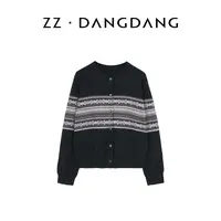 ZZ·DANGDANG秋冬费尔岛钩花圆领开衫百搭经典针织撞色女21125143
