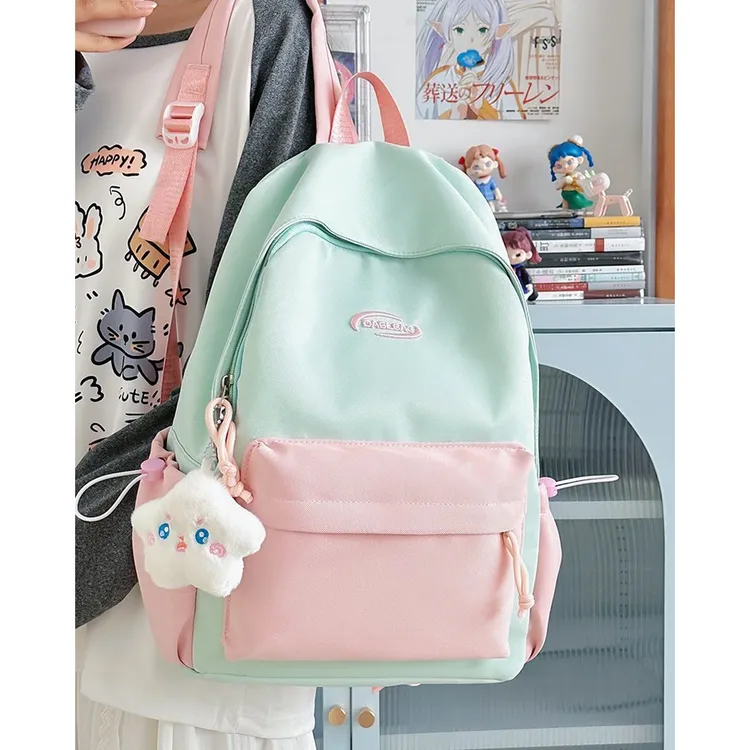 2025简约文艺感女孩双肩包初高中学生纯色系轻便百搭书包