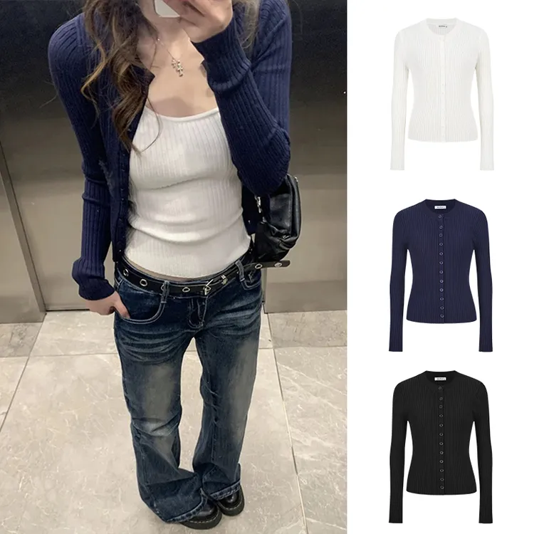 Moses Queen/魔西女王薄款单排扣针织开衫外套女内搭吊带背心上衣