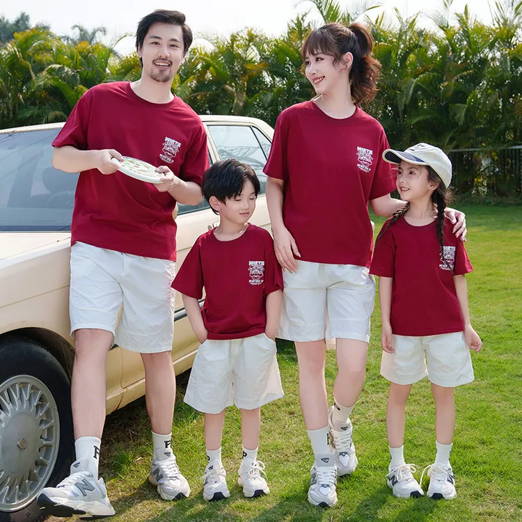 亲子装短袖t恤2025新款一家三四口母子母女套装夏季纯棉男童女童