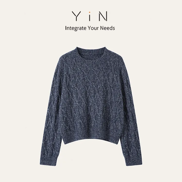 【叶可可专享】秋冬季新款珠片羊绒移针圆领软糯针织衫26101