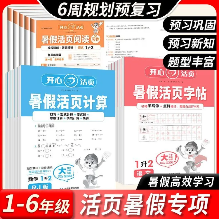 2025开心活页暑假衔接活页计算活页阅读活页练字帖小学生暑假作业
