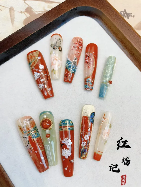 【红墙记】指画阁  传统螺钿工艺  宫廷风  纯手绘穿戴甲