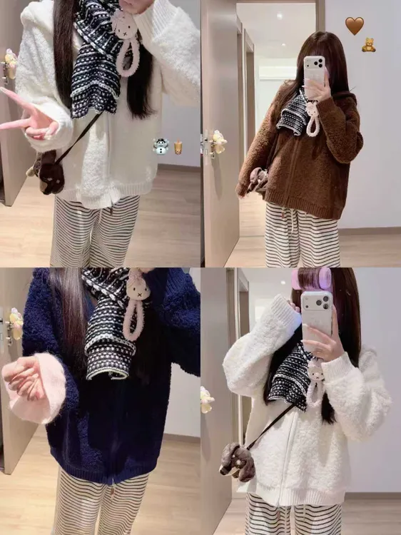 加毛加厚款韩系奶白色拉链连帽毛外套女2025冬新款百搭宽松开衫女