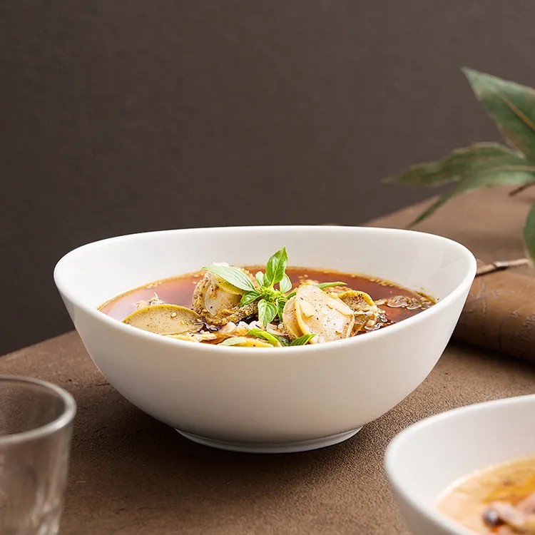 【高温白玉瓷】元宝深碗 轻奢沙拉碗家用面碗高级陶瓷汤碗拌面碗