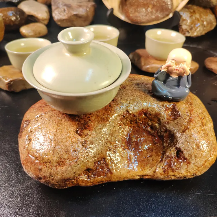 天然形态河床石茶杯垫一套主人杯茶道复古