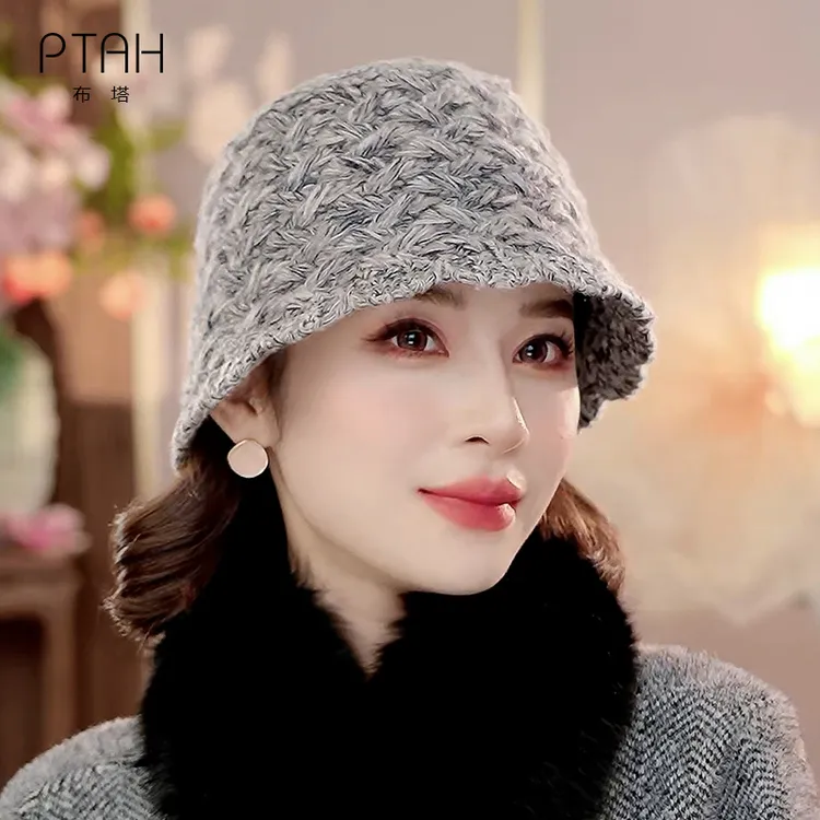 布塔100%绵羊毛渔夫帽子女秋冬新款羊毛呢礼帽高级感显脸小PT8029