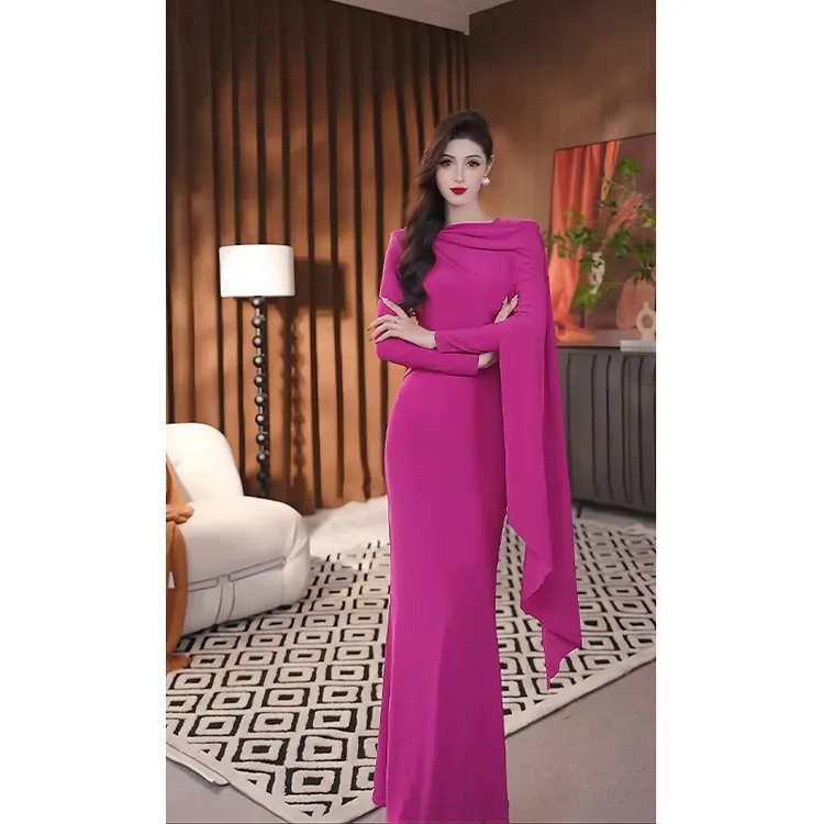 尤克菲儿 原创轻奢水晶麻修身显瘦气质温柔优雅收腰连衣裙