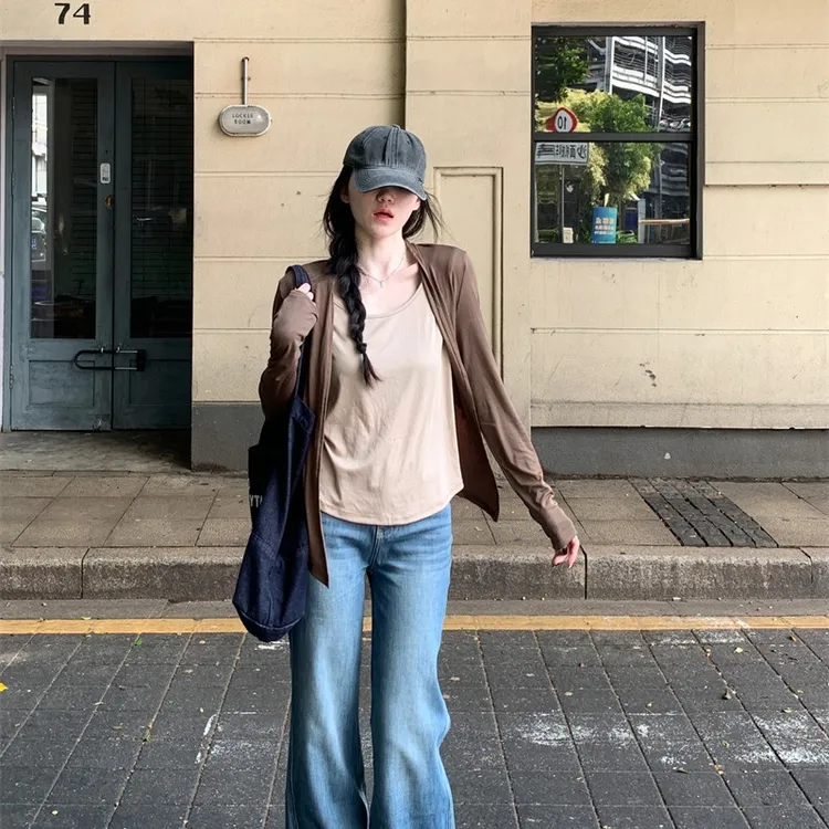 2025秋季新款休闲风慵懒宽松设计感假两件圆领长袖t恤衫上衣女ins