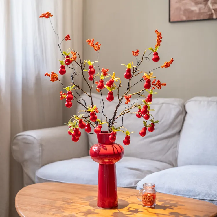 海虹景品福禄发财年宵花仿真花电视柜茶室红红火火新中式餐桌摆件