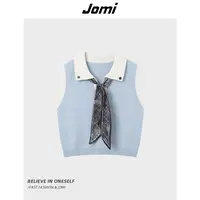JOMI翻领丝巾针织马甲女学院风减龄无袖上衣J69WG2519