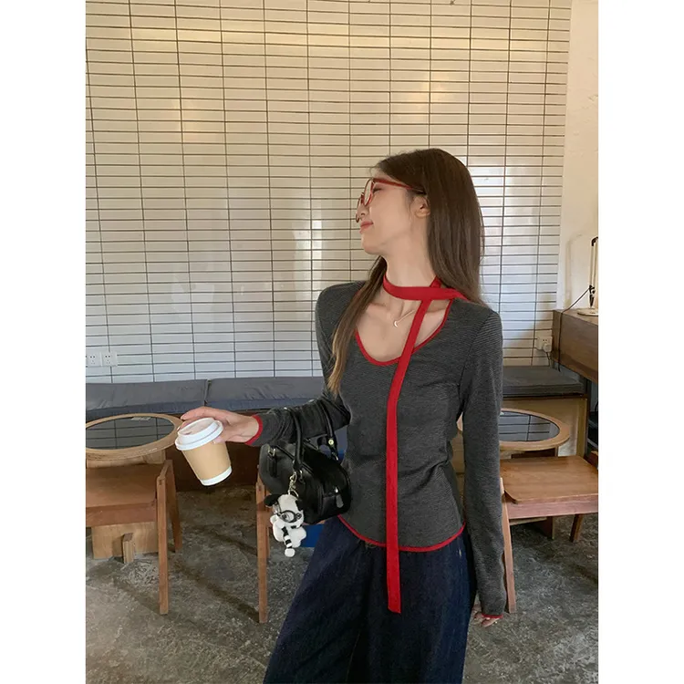 百搭显瘦时尚韩版休闲小众洋气ins风T恤女秋冬新款修身显瘦甜辣风