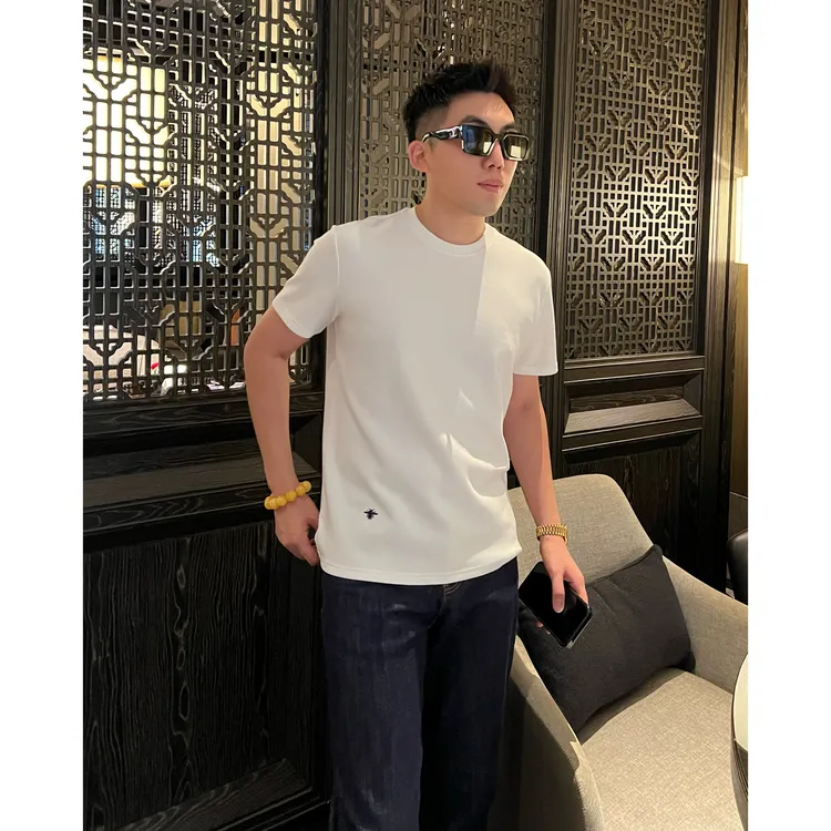 【蜜蜂莫代尔】秋季弹力修身刺绣简约上衣男士百搭短袖T恤痞帅圆领