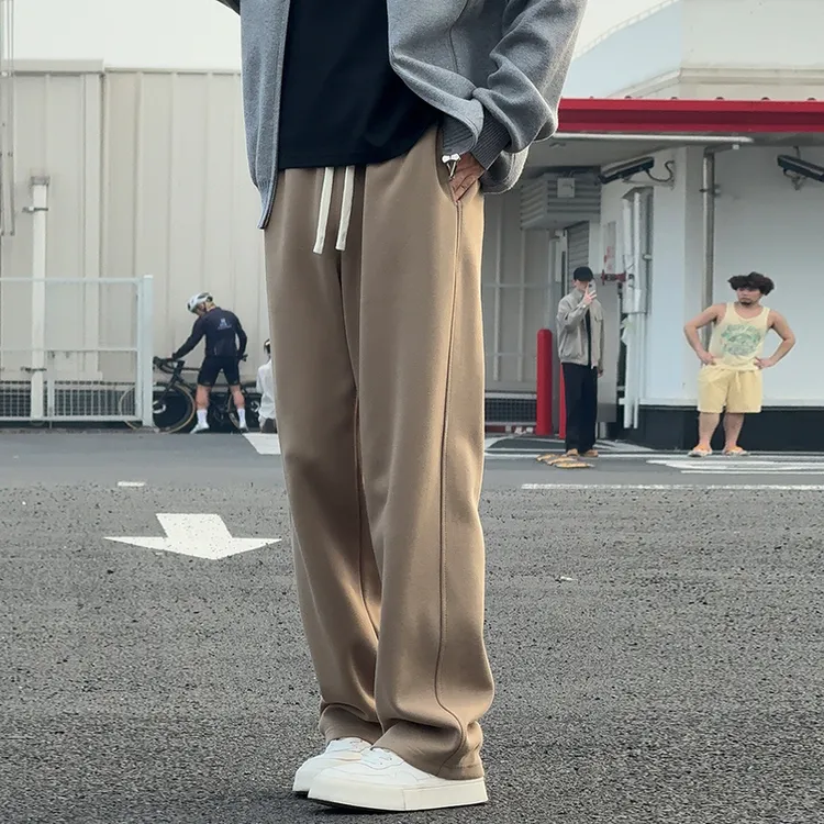 卡其色卫裤男士春秋款直筒显高显瘦裤子男弯刀裤休闲运动裤子男生