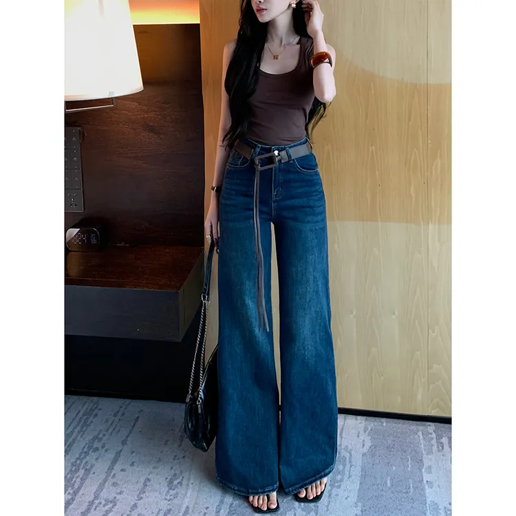 气质百搭不贴腿微喇牛仔裤女2025早秋新款高腰宽松弹力显瘦拖地裤