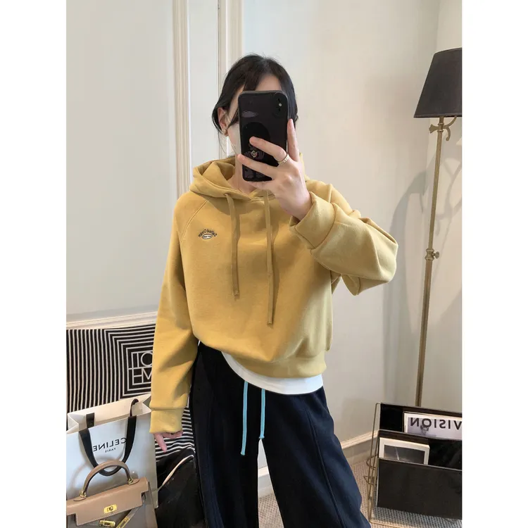 加绒卫衣女秋冬季2025新款女装韩版时尚百搭抽绳连帽插肩袖上衣女