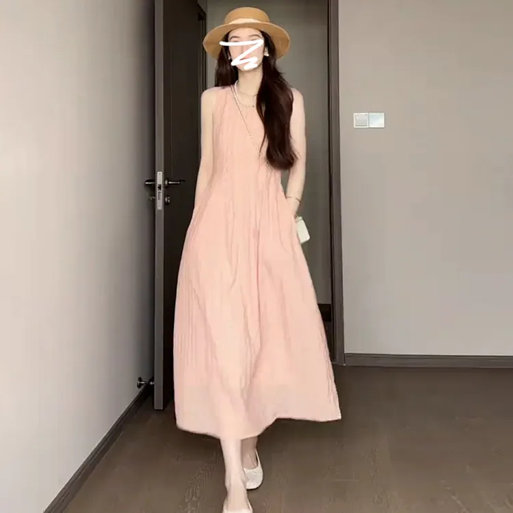 无袖背心吊带连衣裙子女夏季2025新款流行爆款巨好看掐腰长裙3677