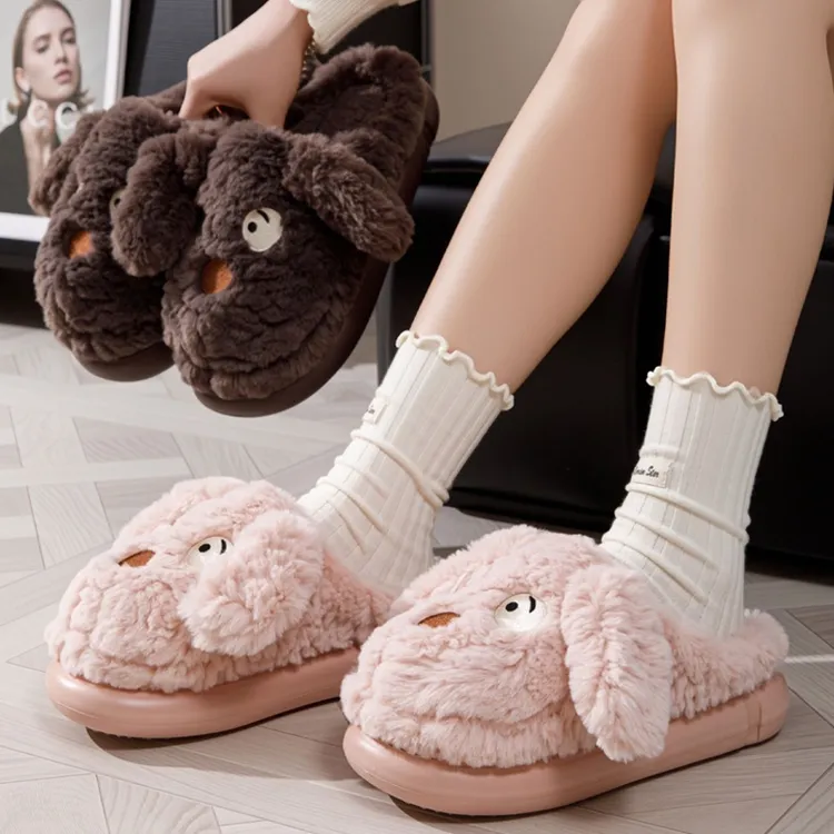 2025网红卡通棉拖鞋女秋冬季毛绒保暖居家防滑加厚底情侣可爱毛拖