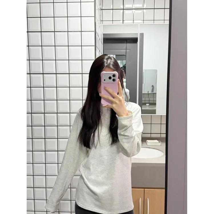 100%纯棉韩系简约打底衫长袖t恤女春秋季百搭通勤vintage上衣服