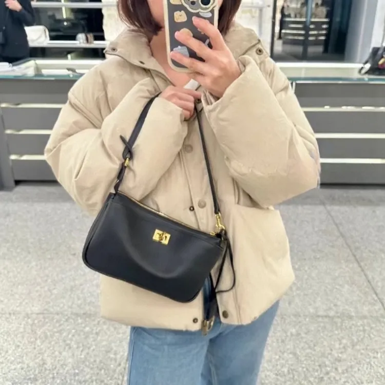 轻奢风麻将包时尚大牌同款经典简约风单肩包斜挎手拎真皮女包黑色