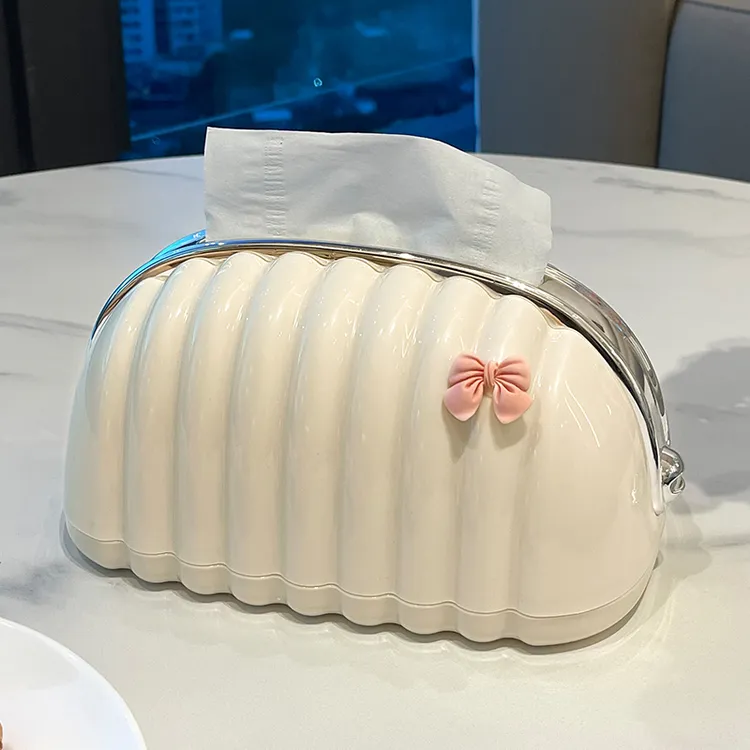 轻奢贝壳弹簧纸巾盒宿舍客厅茶几高级感桌面抽纸盒奶油风蝴蝶挂件