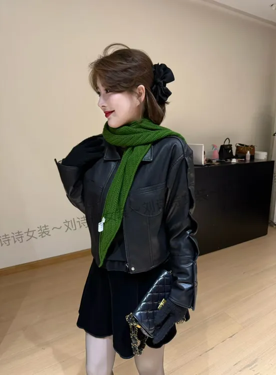 5178【巴黎假日】诗诗家2025秋冬简约潮流保暖韩版休闲设计感皮衣