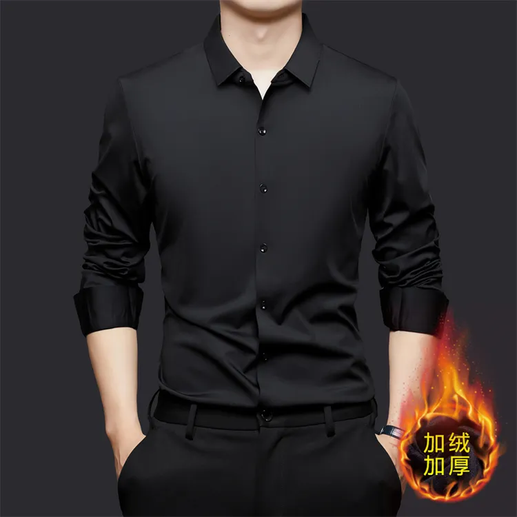 【工厂直销】高弹力高档男士纯色商务衬衣休闲衬衫无痕加绒免烫