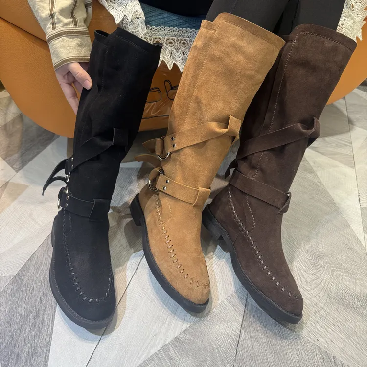 206-2冬季新款女士长筒靴厚底绑带不过膝英伦时装
