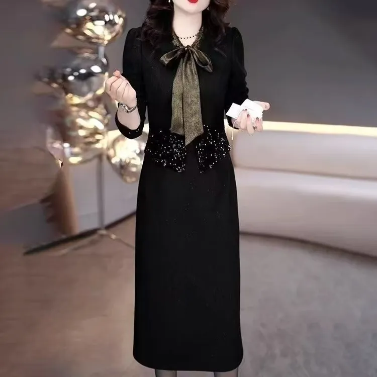 法式连衣裙女士中长裙女神名媛显瘦修身秋冬8231#