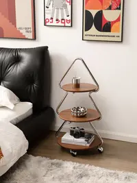 中古风胡桃色实木推车边几小户型可移动边几茶几家用床头桌子