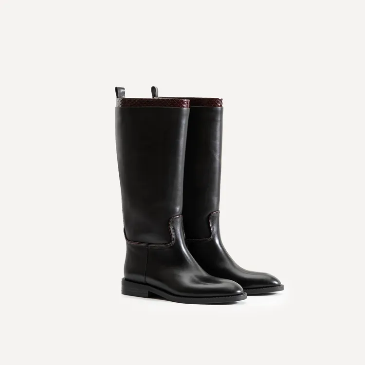 【贵姐NICOLE】法国奥克勒顶奢胎牛皮时尚气质长筒蛇皮靴5NXZ069