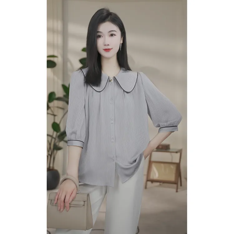 【杨杨专属】夏季新款女气质宽松洋气衬衫衬衣流光风8592475A鸽灰色